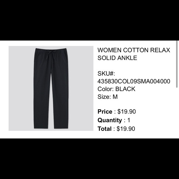 NWOT Uniqlo black cotton pants size medium - Picture 1 of 3